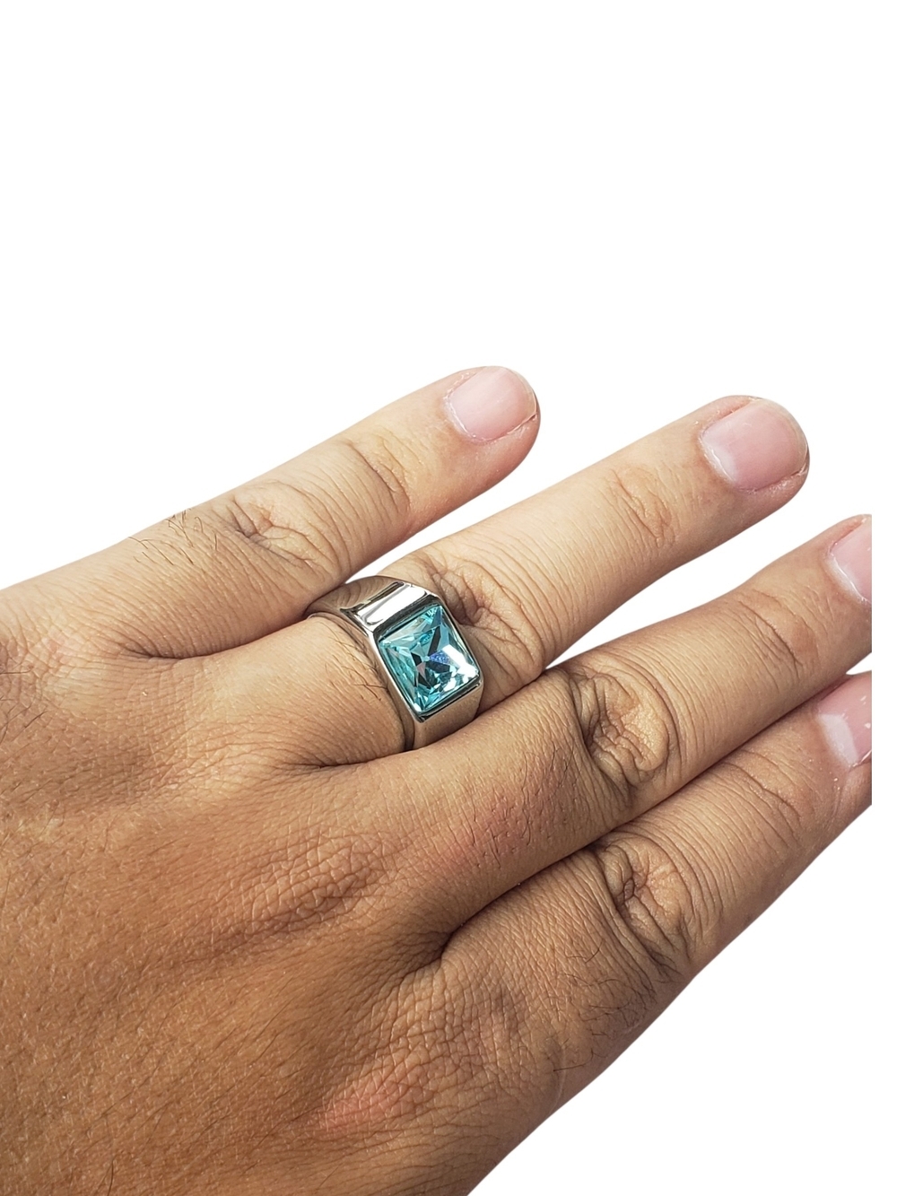 New Stainless Steel Ring With Light Blue Cubic Zirconia - Size 11 - Picture 4 of 4